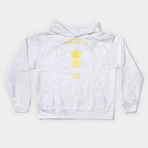 India / Vintage Look Passport Design Kids Hoodie by DankFutura